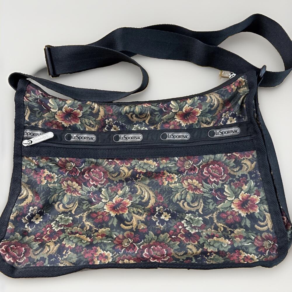 LeSportsac Deluxe Everyday Bag Crossbody Multicolor Purse VTG Tapestry Flower